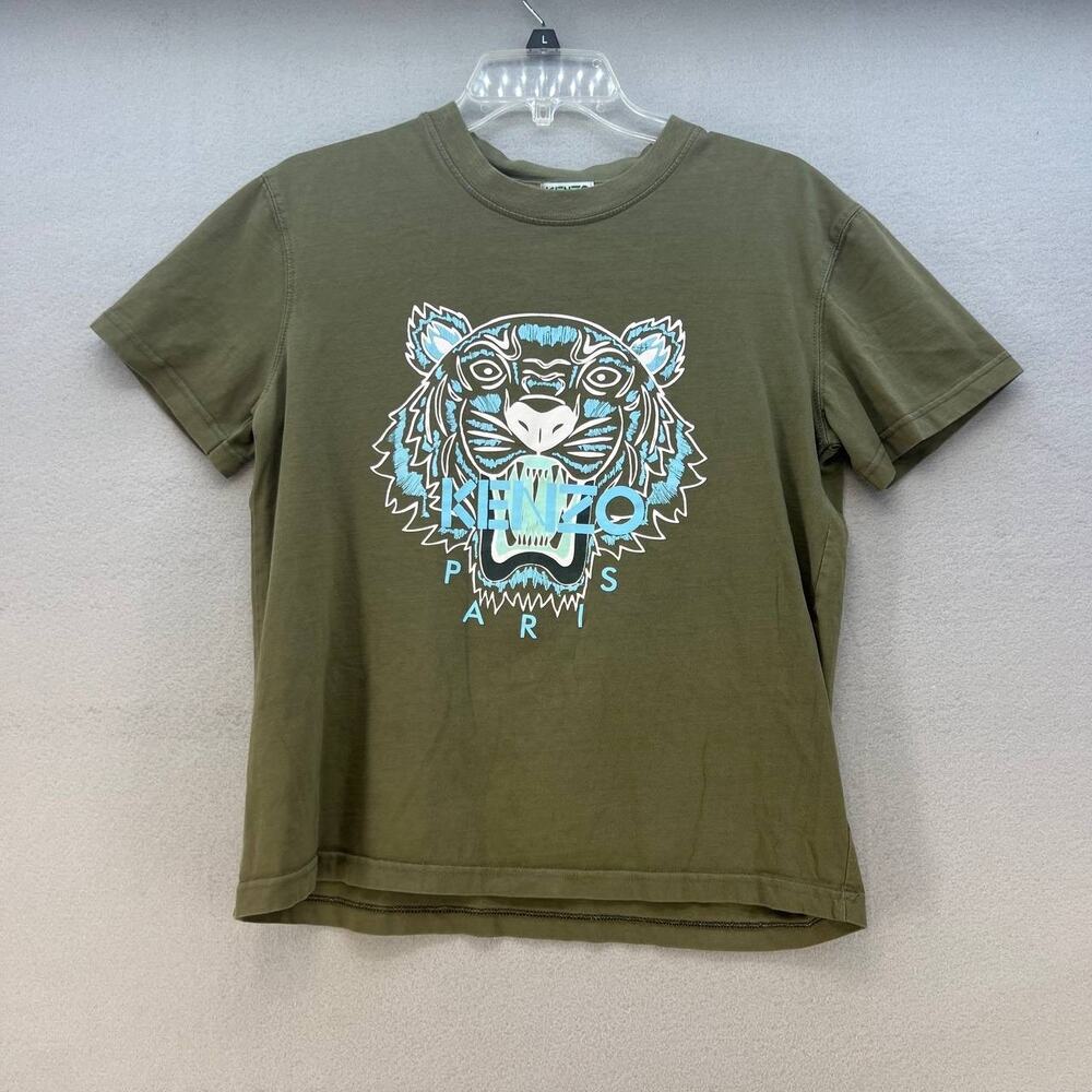 Kenzo Paris T-Shirt Men's Size S-M Olive Green Light Blue Lucky Tiger Luxury